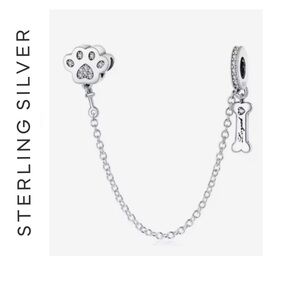 🌟 S925 Sterling Silver Paw Print And Bone Safety Chain Stopper Charm